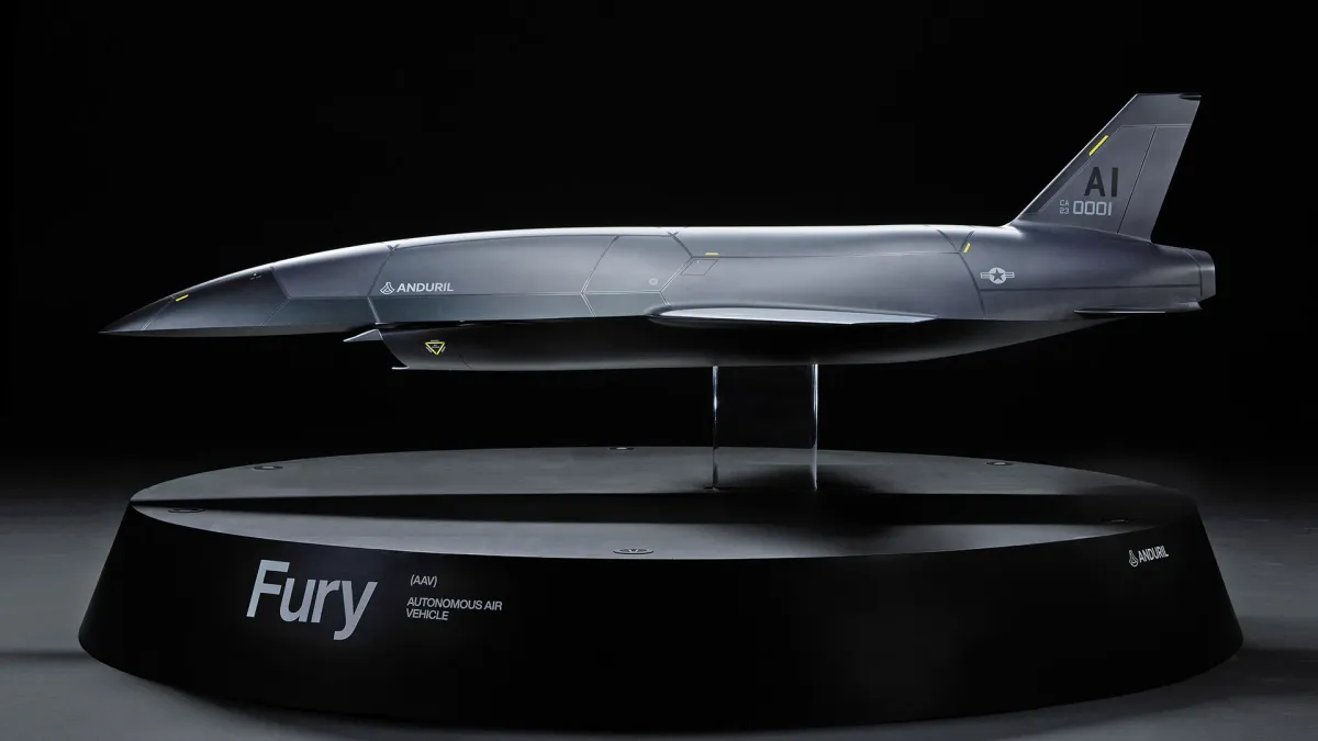 Anduril Fury YFQ-44A drone on factory production line inside Arsenal-1 facility