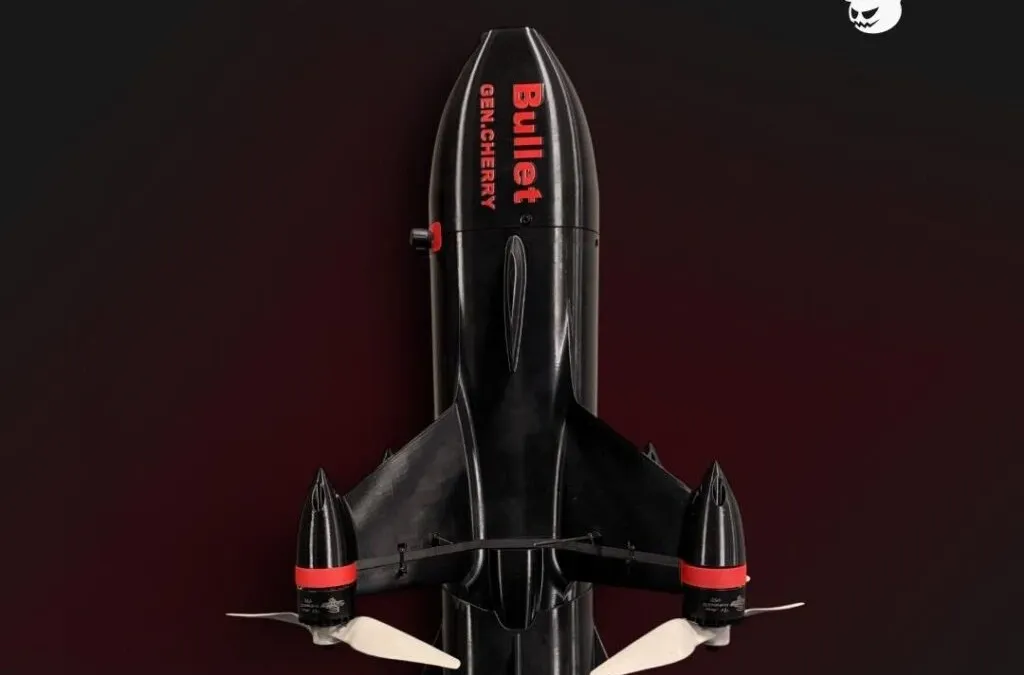 FPV interceptor drone in flight representing General Cherry UAV production agreement with Wilcox Industries
