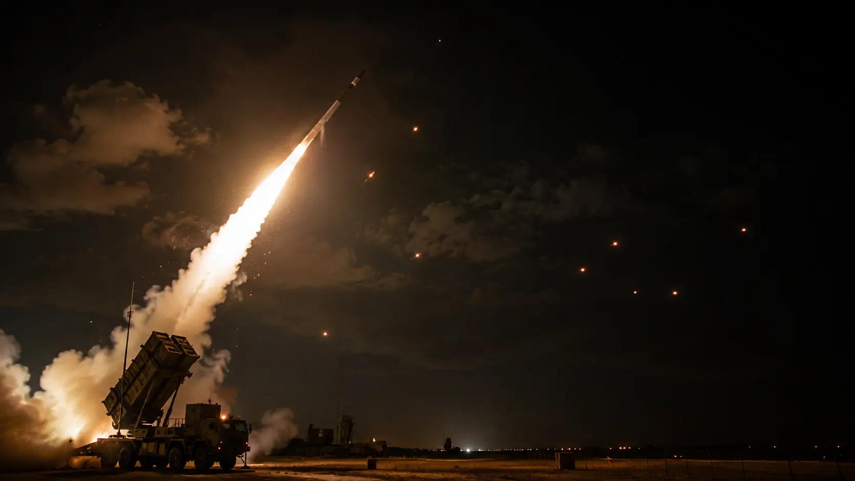 Patriot Missile firing into night sky