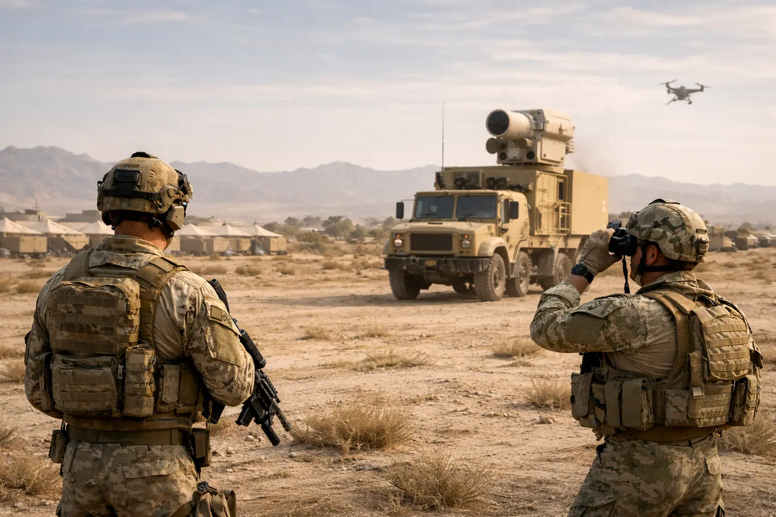 EAGLS counter-UAS system firing APKWS rocket during Exercise Sky Shield in Kuwait